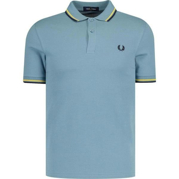 Fred Perry Mens Double Tipped Collar Polo Shirt - Silver/Navy Blue - 