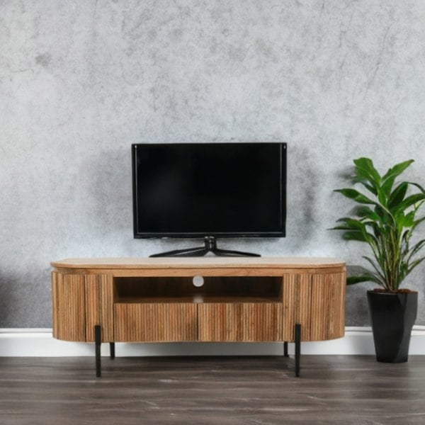 IH Design Niles Natural Solid Wood TV Cabinet With Metal Legs