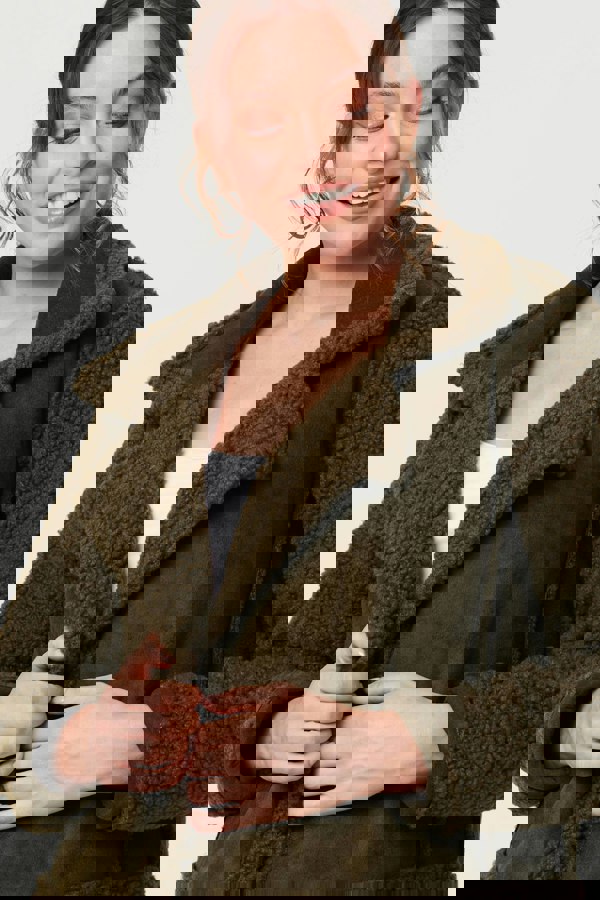 Green | Faux Suede Teddy Lined Biker Jacket
