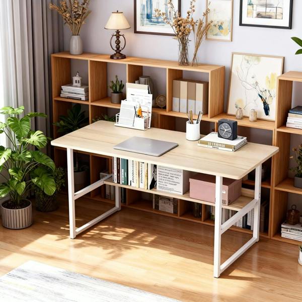 Havendro Home Office Computer Desk with Bookshelf Study Writing Workstation