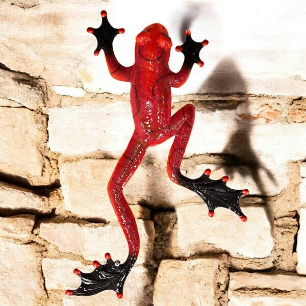 EDH Door Hardware Red Metal Frog Wall Art – 47 x 27 x 5 CM | 3D Hand-Painted Metal Frog Décor