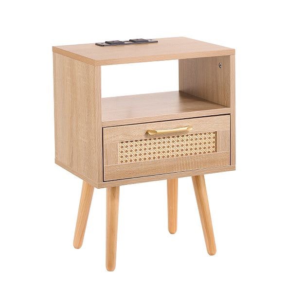 MMT Furniture Designs Wooden Bedside Cabinet with Drawer, Side Table for Living Room, Bedroom, Dining Room with USB Plug