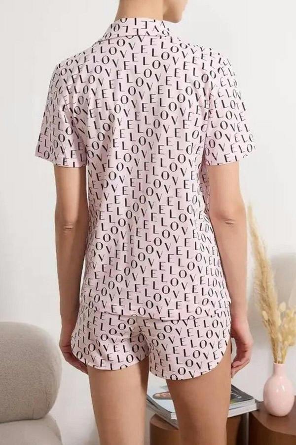 WOVCOR 2-Piece 100% Cotton Slogan Pattern Knitted Pajama Set