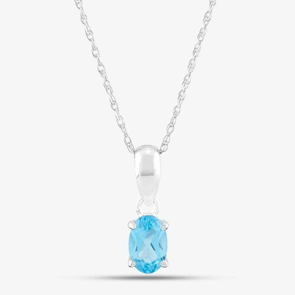 T. H. Baker 9ct White Gold Oval Cut Blue Topaz Necklace OJS0006P-SBT 9KW