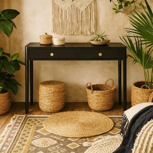 Wyld Haus Recife Black Wood Grain 2 Drawer Desk