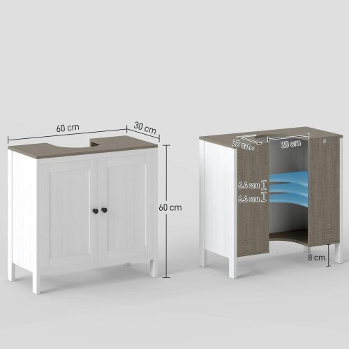 Wyld Haus Narile Antique White Under Sink Vanity Storage Cabinet With Double Doors And Adjustable Shelving