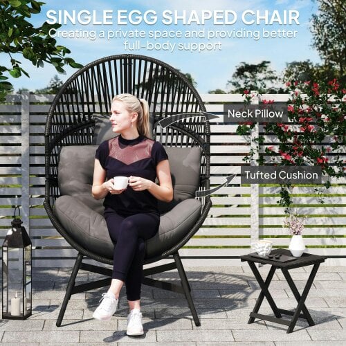 Wyld Haus Rataco Rattan Charcoal Grey Oversized Freestanding Egg Chair With Tufted Cushion And Headrest