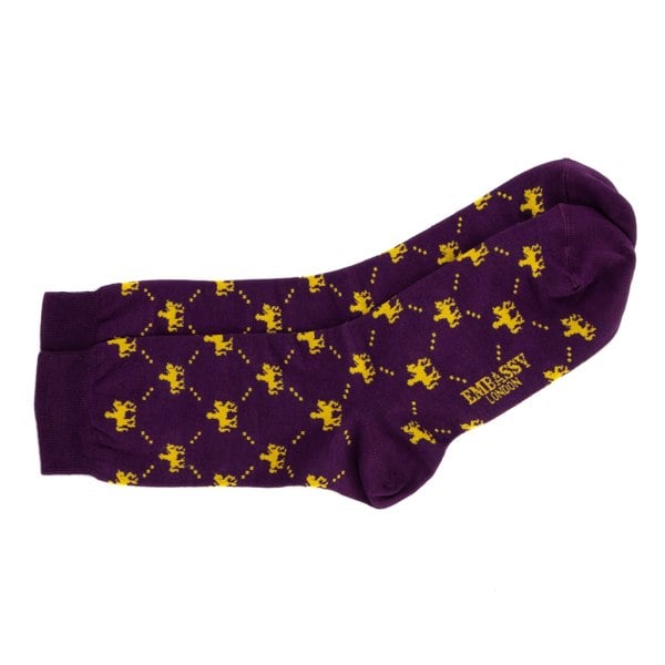 Embassy London Footsie - Purple - Men's cotton crew socks size UK 6 to 12 in dark purple