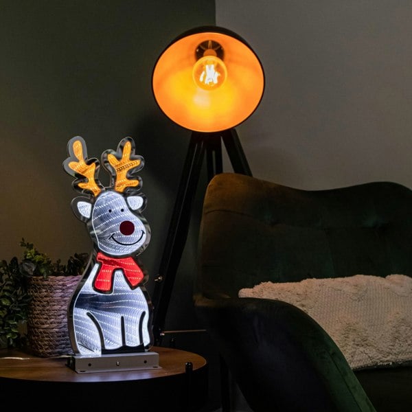 Samuel Alexander 40cm Infinity Standing Christmas Reindeer with Metal Base, White and Red LEDs