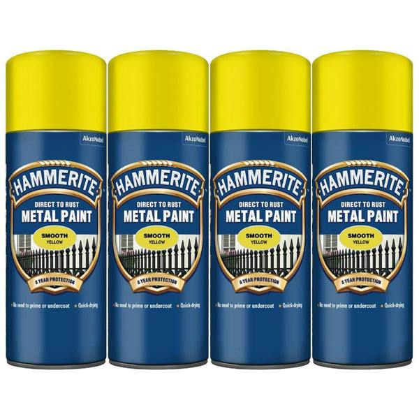 Hammerite 4X Hammerite Smooth Yellow Spray Paint 400ml