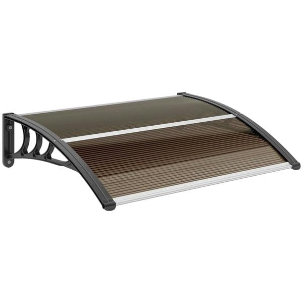 Brown arched door canopy awning with slatted polycarbonate panel and black wall brackets