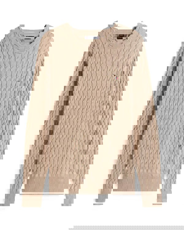 Tommy Hilfiger Classic Cable Mens Crew Jumper - Coastal Taupe