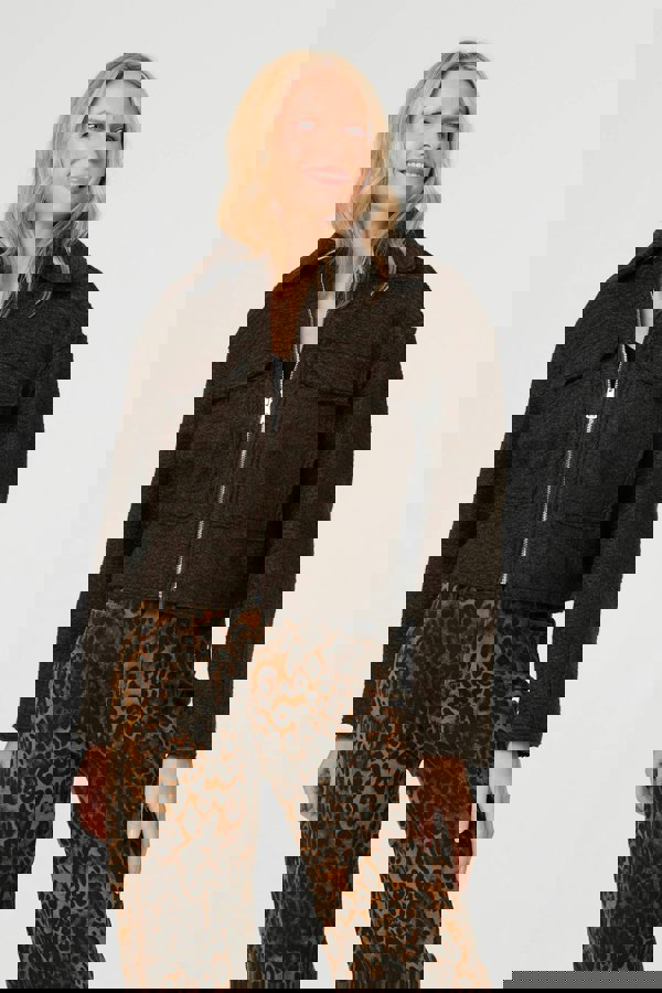 Brown | Collared Pocket Front Cropped Jacket
