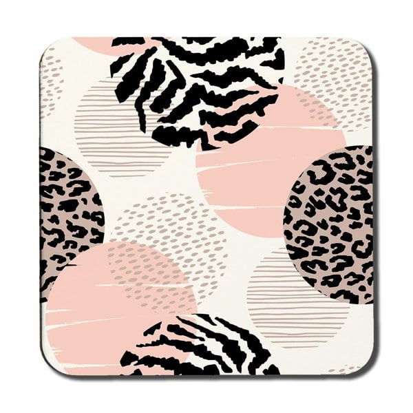 Benjamin Tate Design Abstract geometrics with animal print and circles (Coaster)