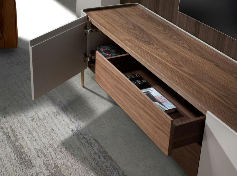Angel Cerdá TV stand beige wood, golden polished steel and walnut top 3275