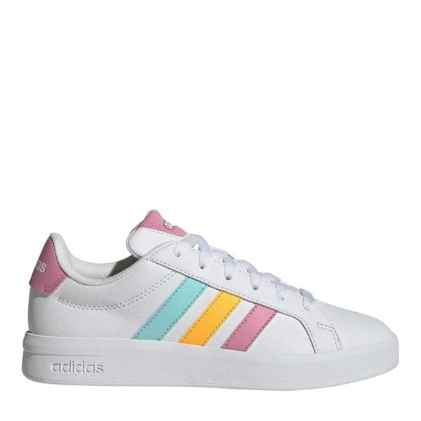 Adidas Childrens/Kids Grand Court Striped Trainers - White/Tangerine/Pink - 