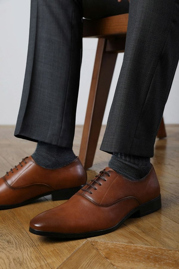 Where's That From NICK OXFORD LACE UP WORK DRESS SHOES IN BROWN FAUX LEATHER