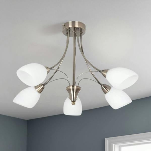 Pagazzi Lighting Oxford 5 Light Semi Flush Ceiling Light Antique Brass