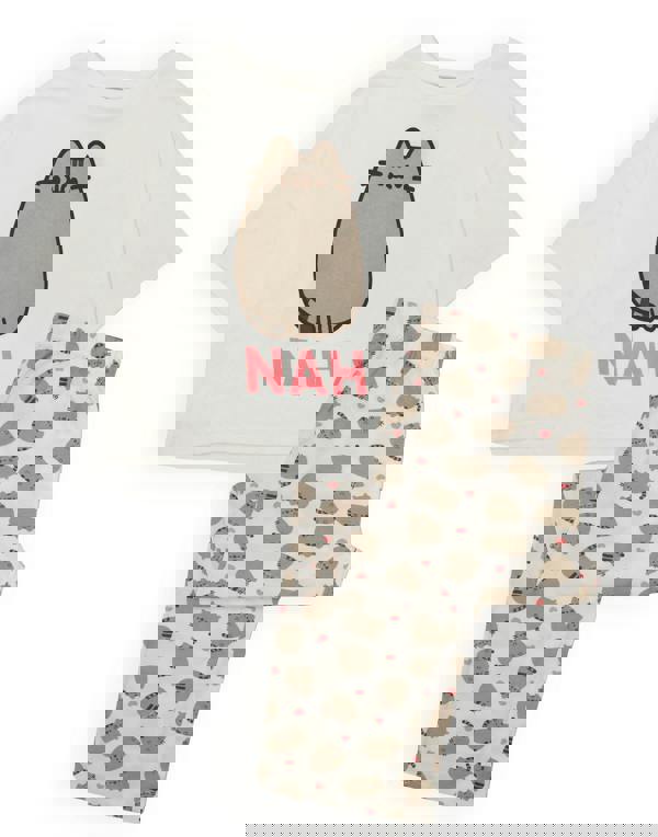 Pusheen Womens Off-White Pusheen The Cat Short Sleeve Long Leg Pyjama Set