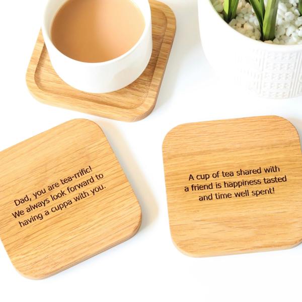 MijMoj Design Personalised Solid Oak And Leather Coaster