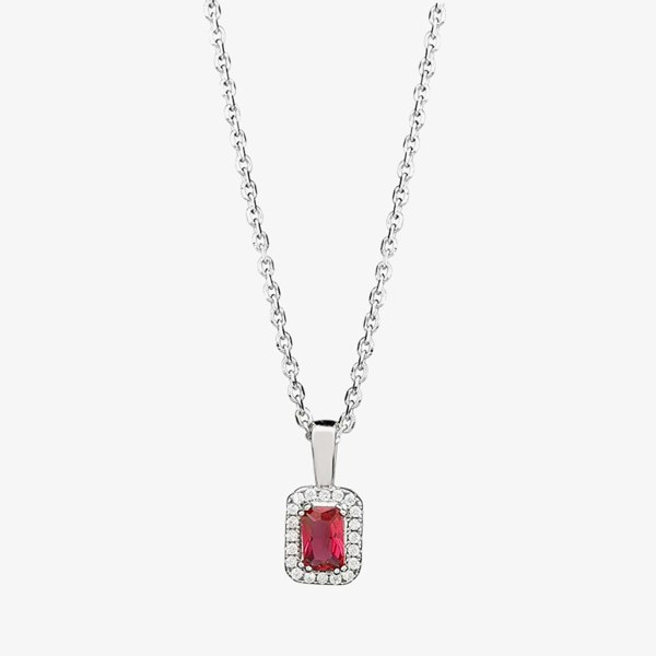 T. H. Baker Silver Red Cubic Zirconia Baguette Pendant and Earring Set SET14195