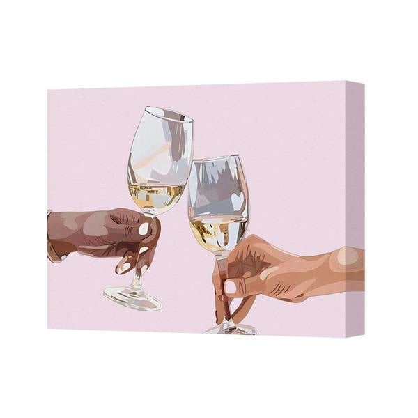 Benjamin Tate Design Canvas Wall Art Toasting Wine Glasses Artwork Pink Background 5641