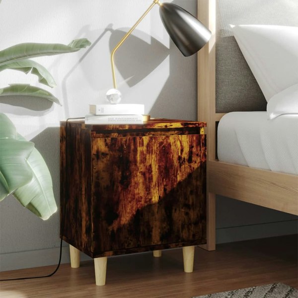 Berkfield Bed Cabinets with Solid Wood Legs 2 pcs Smoked Oak 40x30x50 cm