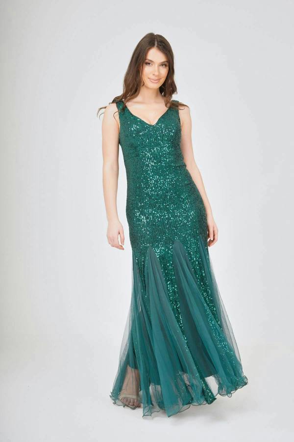 LuvForever Sequin Mesh Insert Maxi Dress