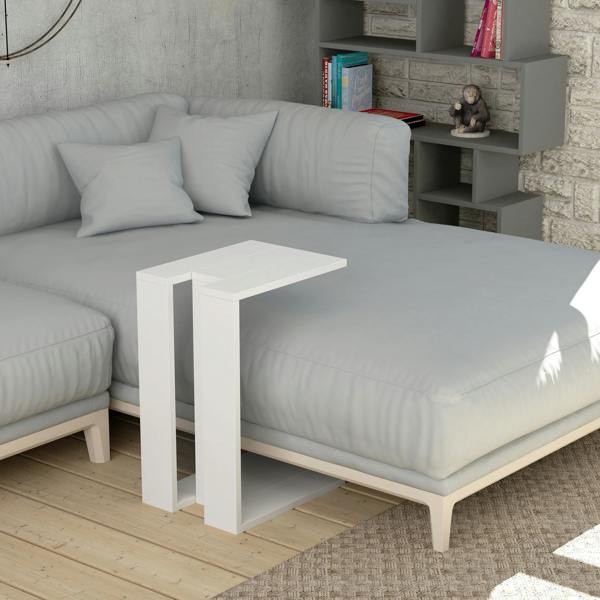 Decortie Muju Modern C Shape Table Oak Effect Gold Marble Effect Mocha Grey Multipurpose  H 57cm