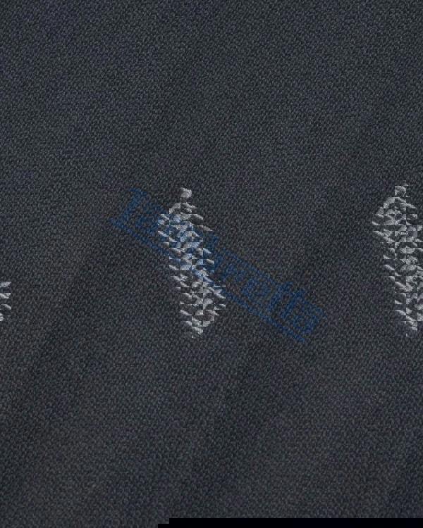 Lambretta Mens Smart Casual Knitted Long Sleeve Tipped Polo, close-up of black fabric with embroidered Lambretta logo.