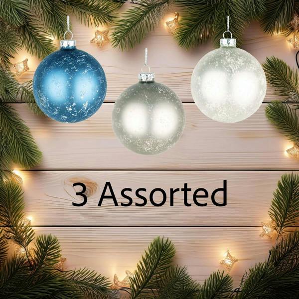 8cm Christmas Marble Glass Baubles Set, 12 Pack with 3 Assorted Designs for Festive Decorating image 3