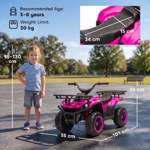 AIYAPLAY 12V Ride on ATV with Dual Motors Soft Start Battery Display, Pink
