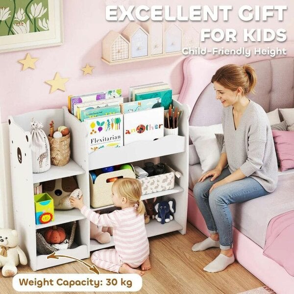 Bobobiy Kids Toy Storage Unit, Bear Design Kids Bookshelf and Toy Organiser, for Bedroom, Nursery, Playroom, White