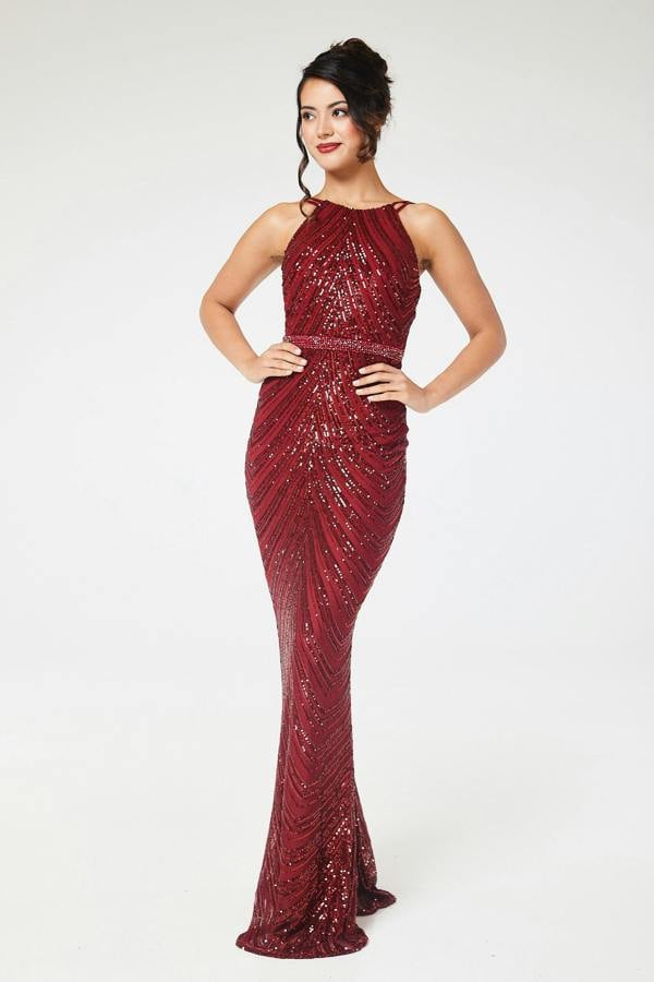 LuvForever Reya - Wine Sequin Maxi Dress