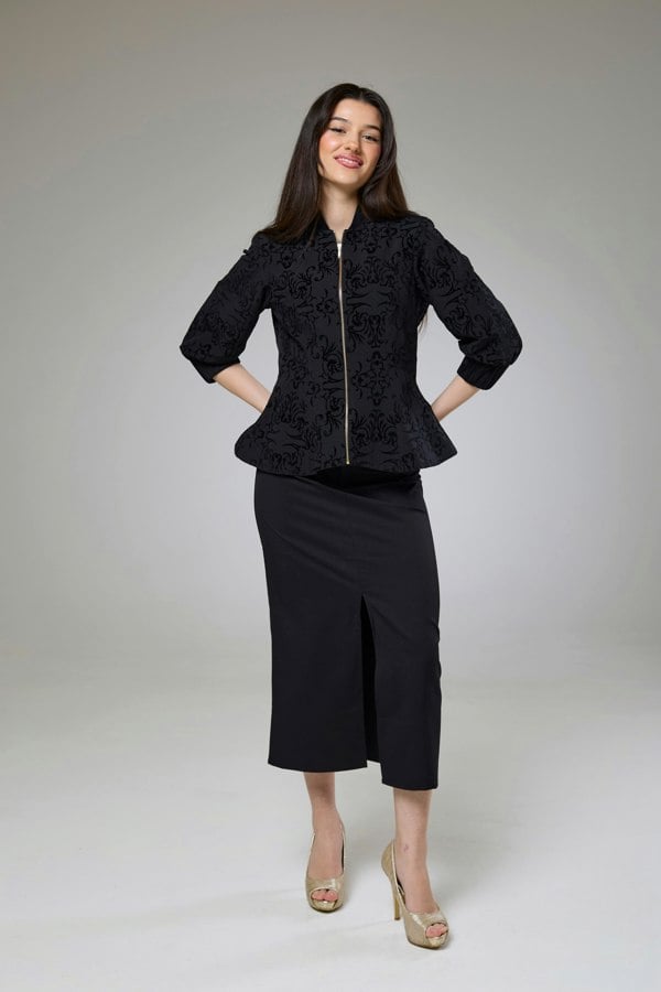 Isha's Timeless collection Vintage Black Velvet Fitted Jacket Blouse