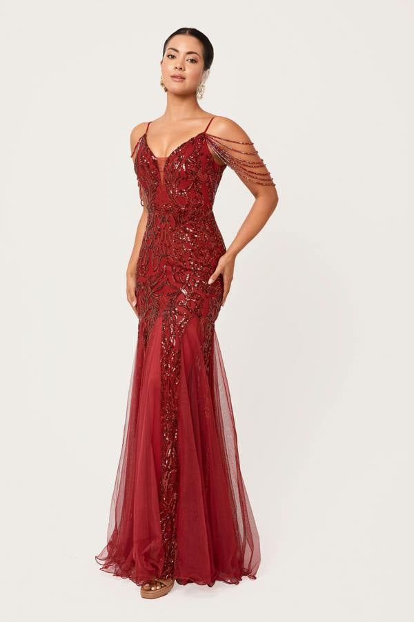 LuvForever Vinora - Wine Sequin Maxi Dress