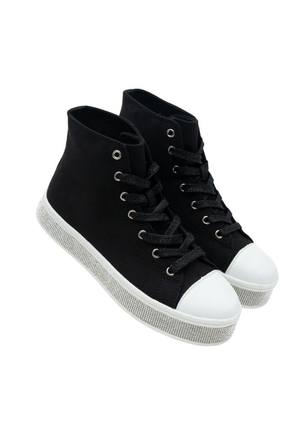 Crystal Canvas High Top Trainers Black, with a closer look at the design details