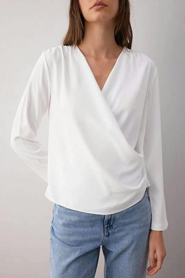 WOVCOR V-Neck Satin Woven Blouse