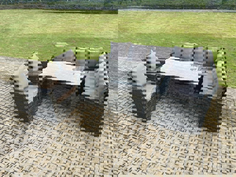 Fimous 8 Seater Garden Rattan Furniture Corner Sofa Dining Table Chair Set with Temper Glass and Cushions Indoor Outdoor Lounge Sofa Set