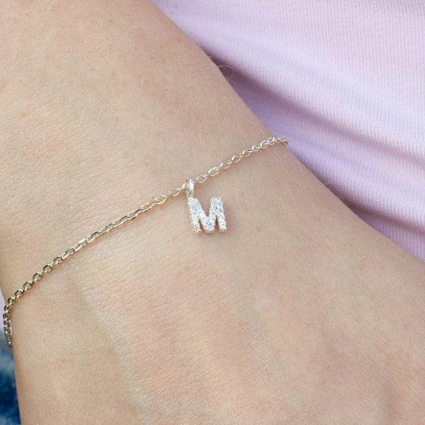 Mylee London Crystal Initial Dainty Chain Bracelet