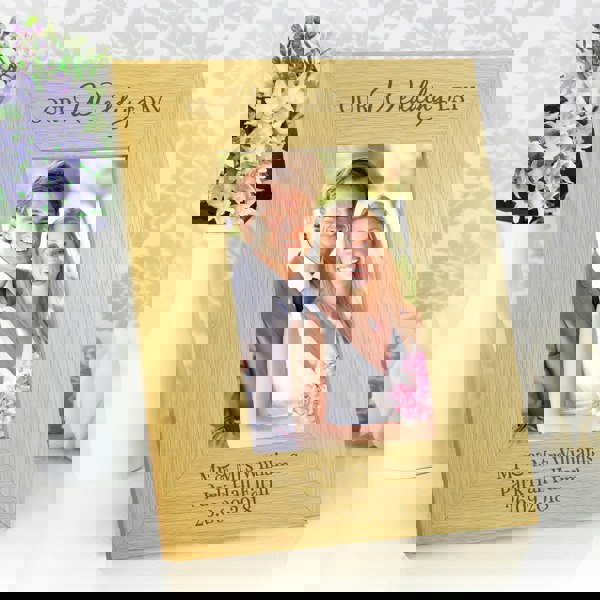 Personalised Memento Company Personalised Our Wedding Day 6x4 Oak Finish Photo Frame