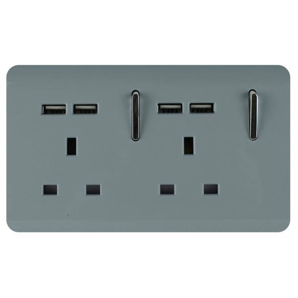 Trendi Switch 2 Gang 4 Port USB 2100mA Plug Socket in Cool Grey