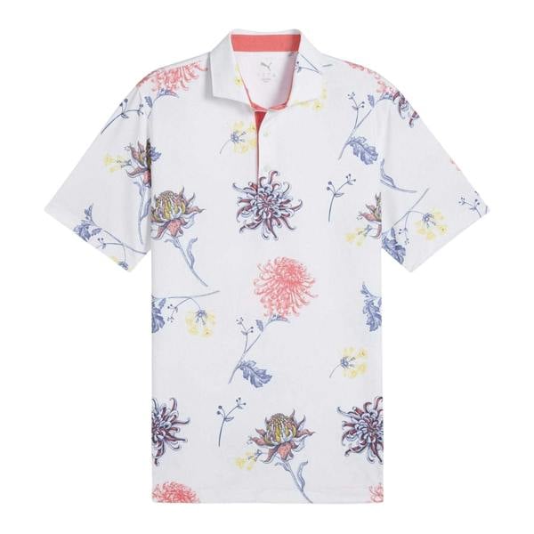 Puma Mens Dahlia Performance Short-Sleeved Polo Shirt - White/Peach - 