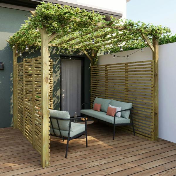 Cerland Ancolie Wooden Pergola 3m x 3m Square Timber Garden Shelter Gazebo