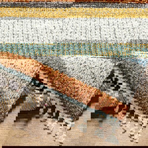 Livabliss Lofty-Shaggy Off-White Black Yellow Vintage Boho Plush Soft Pile Fringe Rug