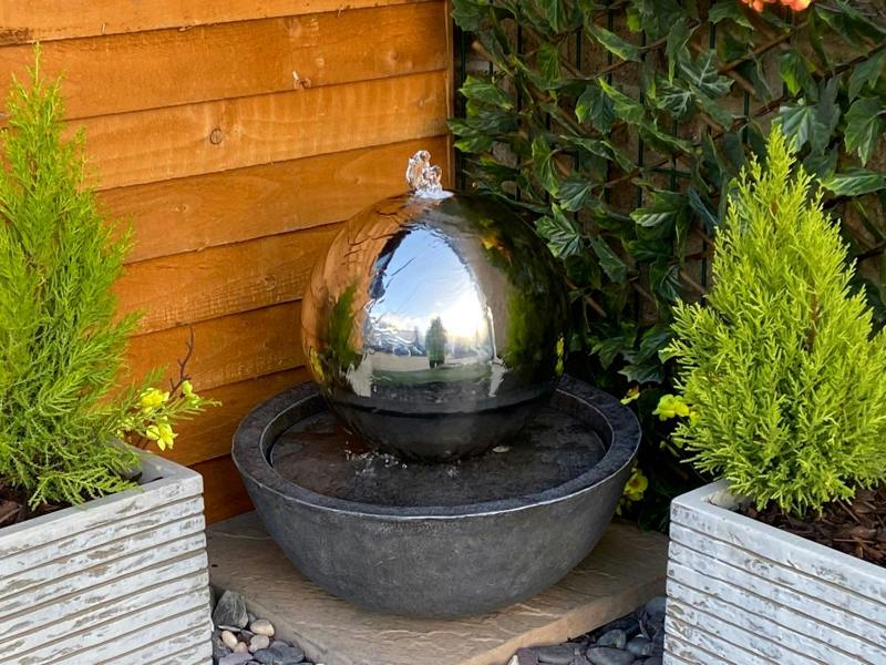 Tranquillity Water Features Sphere & Resin Base Modern Metal Water Feature