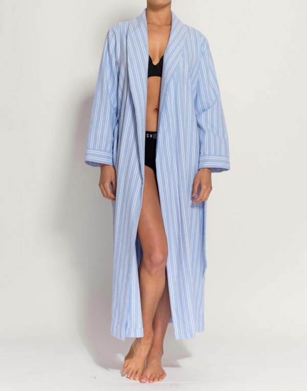 British Boxers Women's Brushed Cotton Dressing Gown – Westwood Blue Stripe