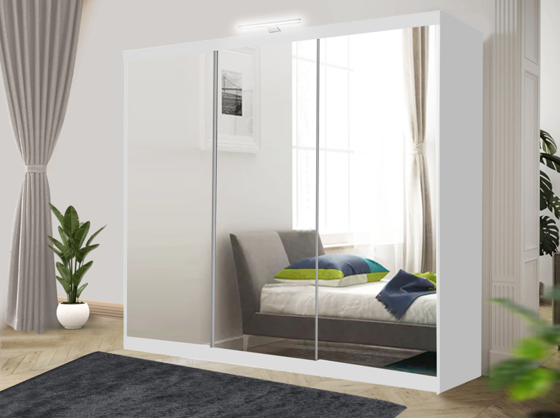 RAC3 Stylish Bedroom Sliding Wardrobe with LED Light -  comes in White/Grey/Black/Oak and Width 100cm/120cm/150cm/180cm/203cm/250cm (Black, 100cm)