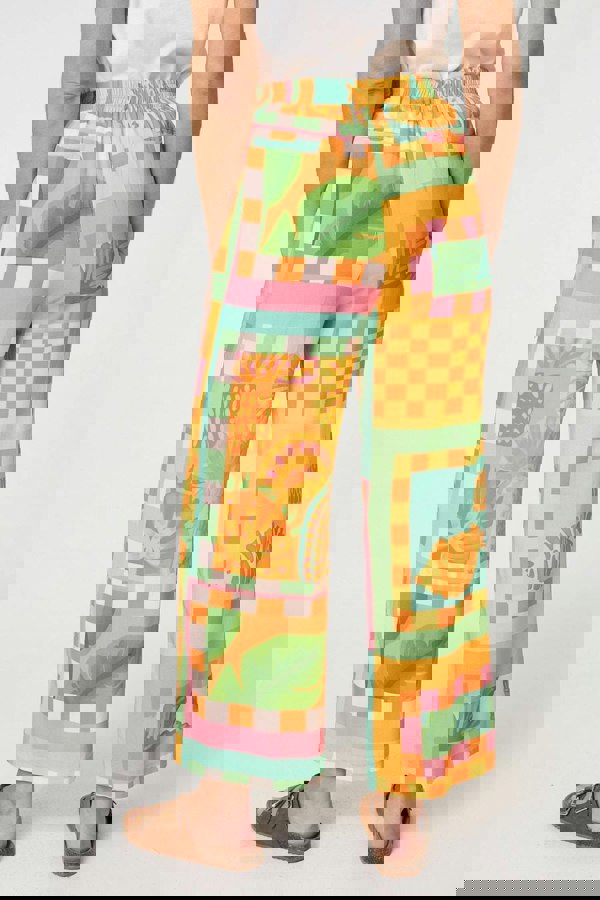 Orange | Tropical Tile Print Wide Leg Trousers
