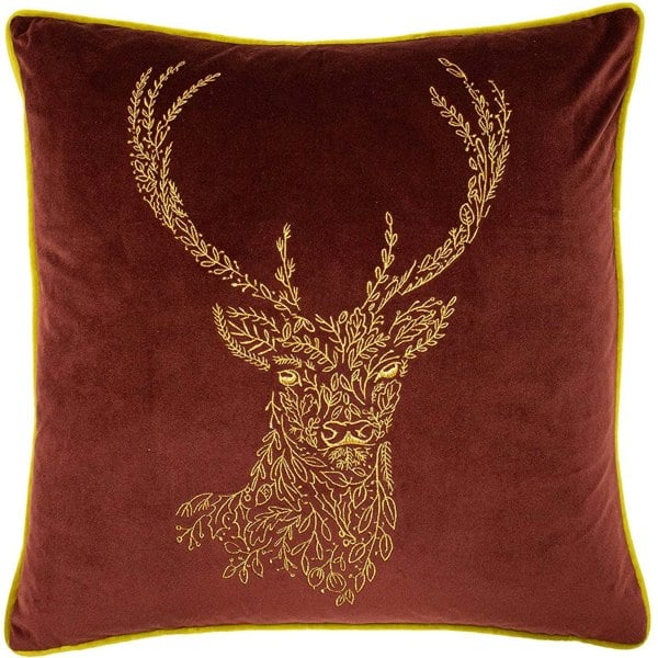 Furn Forest Stag Cushion Cover - Burgundy/Gold